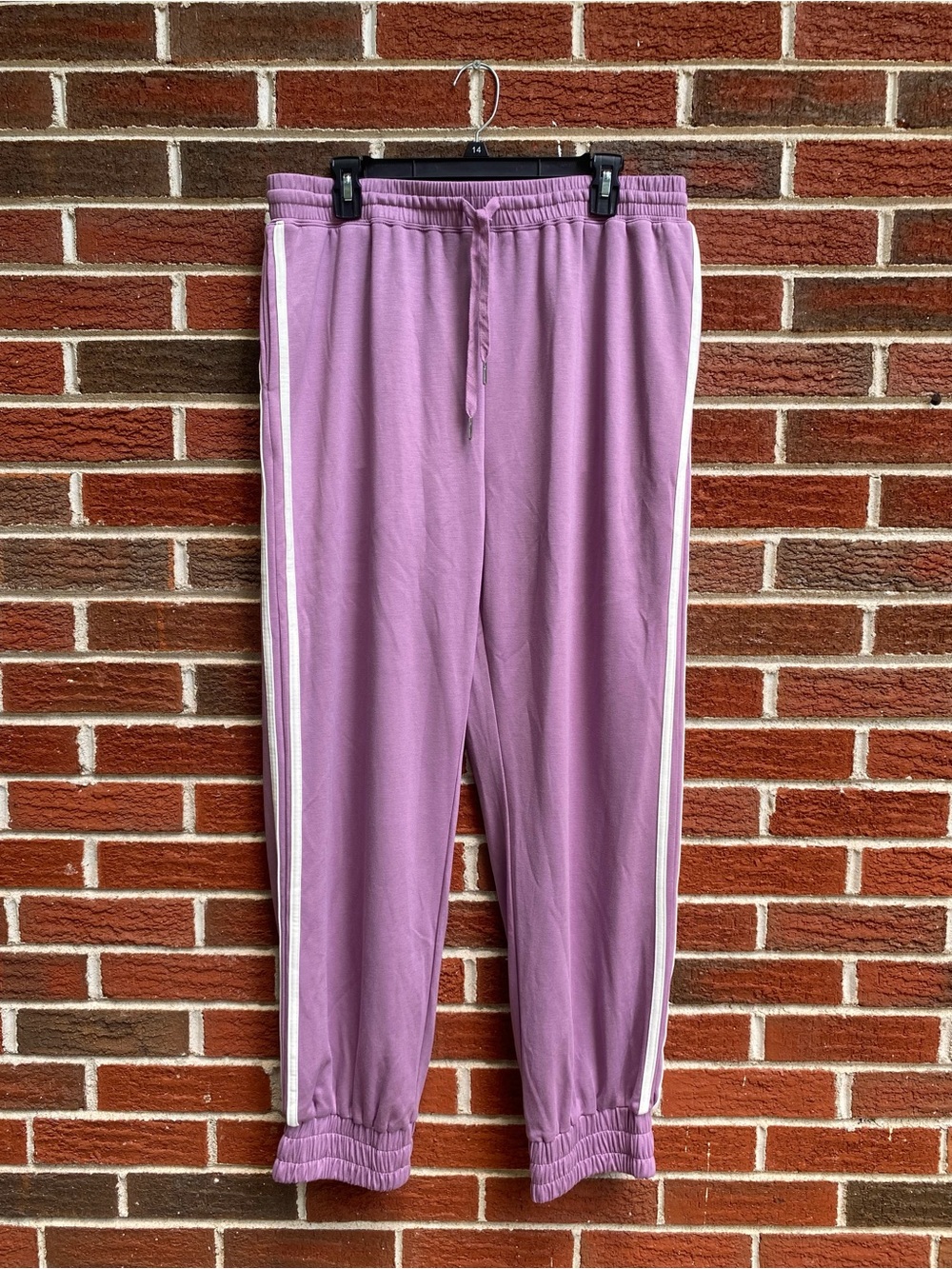 White Birch Purple Jogger Pants Stripe Drawstring Elastic Womens Plus Size 1X